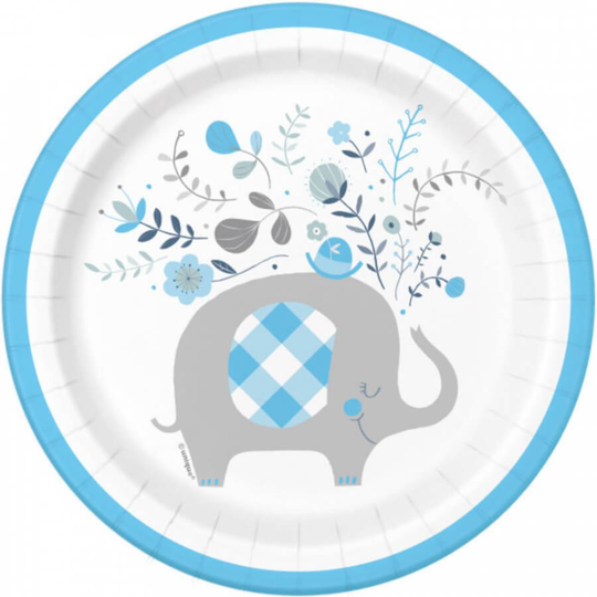 Blue Floral Elephant Round 7" Dessert Plates x 8