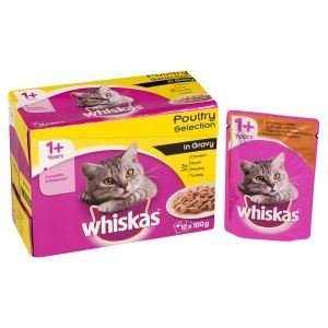 Whiskas 1+ Cat Pouch Poultry Selection in Gravy (4 x12Pk) - 19275