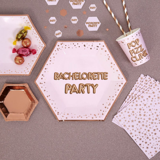 Large Pink and Rose Gold Party Plate 'Bachelorette Party' X 8