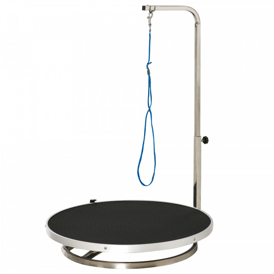 PawHut Pet Grooming Table Rotatable Dog Drying Table with Adjustable Arm Non-Slip Tabletop Locking System Aluminium Alloy Edge Stainless Steel Frame S
