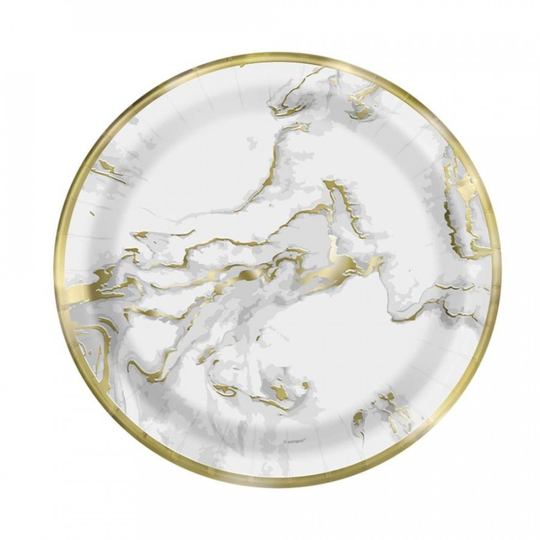 Small 7" Dessert Plates | Gold Foil Marble Design x 10