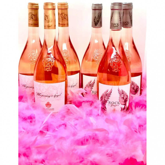 Angel Feathers Wine Party Pack - Case of 6 rosé wines including award winning Whispering Angel + Rock Angel 750ml + 6 feather boas