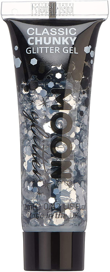 Classic Chunky Face & Body Glitter Gel by Moon Glitter - Silver - Cosmetic Festival Glitter Face Paint for Face, Body, Hair, Nails - 12ml