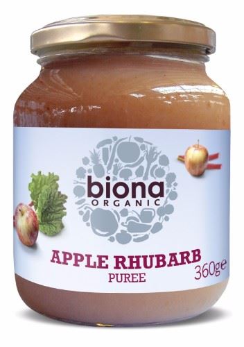 Biona Organic Apple & Rhubarb Puree - No Added Sugar - 360g x 6 - 91196