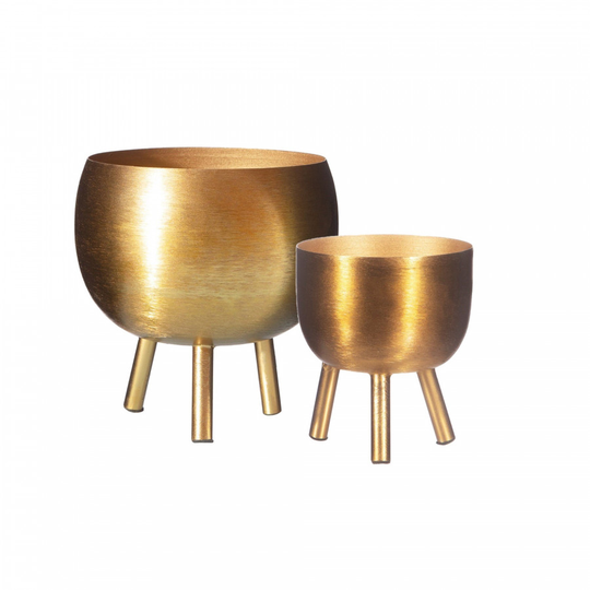Polished Gold Metal Antique Steel Planter - Small planter