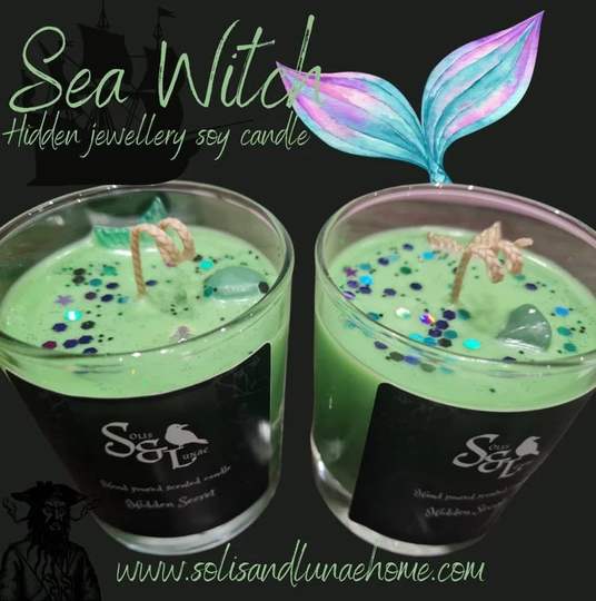 Sea Witch Hidden Jewellery Candle, Alternative, Gothic, Witchy Coconut and waterfall blooms scent