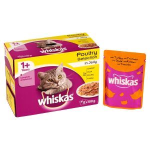 Whiskas 1+ Cat Pouch Poultry Selection in Jelly (12Pk) - 19269