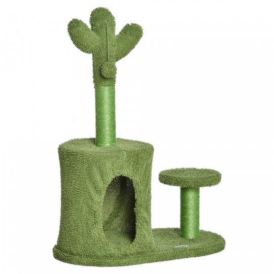 PawHut Cat Tree Tower Cactus Shape with Scratching Post Condo Perch Dangling Ball Kitten Toy Play House Activity Center w/Scratching