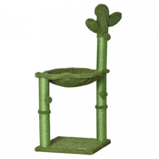 PawHut Cat Tree Tower Kitten Activity Center Cactus Shape with Scratching Post Hammock Bed Dangling Ball Toy w/Scratching