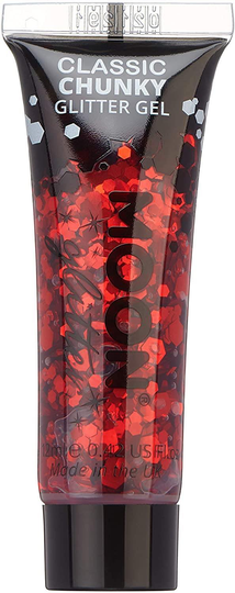 Classic Chunky Face & Body Glitter Gel by Moon Glitter - Red - Cosmetic Festival Glitter Face Paint for Face, Body, Hair, Nails - 12ml
