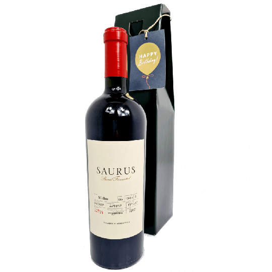 Saurus, Malbec, Barrel Fermented, 2017 with Gift Box & Happy Birthday Tag