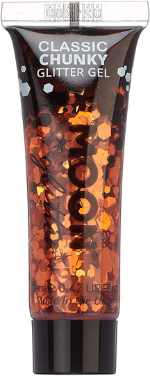 Classic Chunky Face & Body Glitter Gel by Moon Glitter - Copper Bronze - Cosmetic Festival Glitter Face Paint for Face, Body, Hair, Nails - 12ml