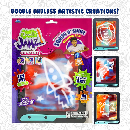 DoodleJamz JellyBoards, Sensory Drawing Pads Filled with Non-Toxic Squishy Gel - Includes Stylus, Two-Sided Removable Backer Card - Re-usable for End