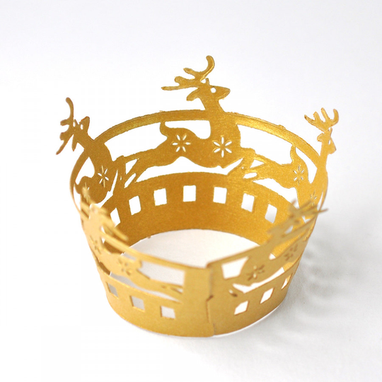 Gold Reindeer Christmas Cupcake Wrappers 6 Pack
